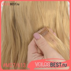 Волосы на заколках завитые мелированные золотистый блонд №M27/613